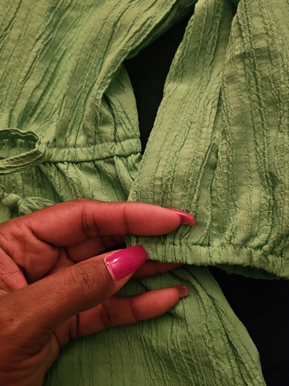 Blush Green Button-Front Midi Shirt Dress with Tie Waist Size S/7 Kids - Picture 7 of 8